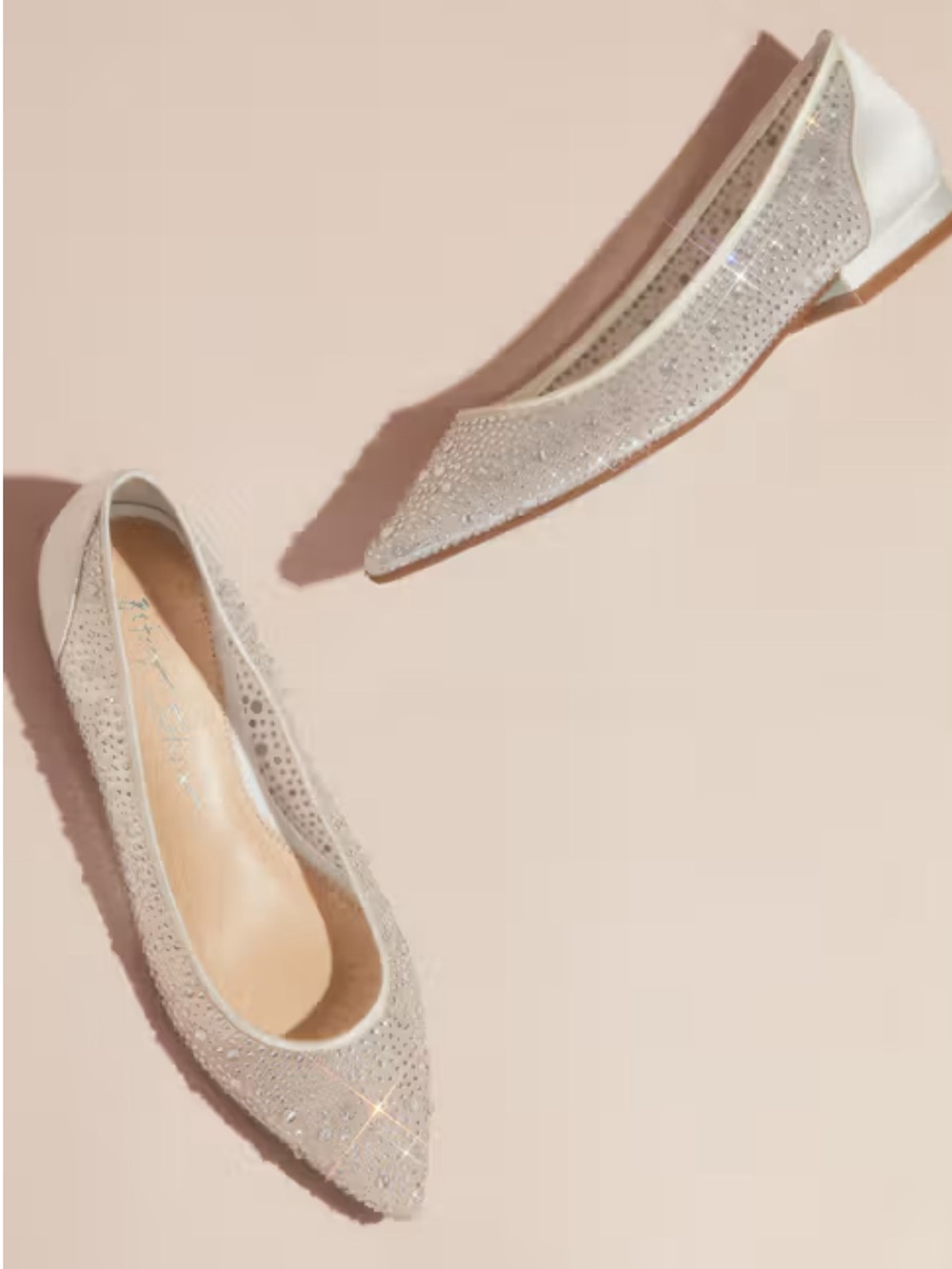 Betsey Johnson x Davids Bridal Crystal Adorned Mesh Pointed Toe Flats